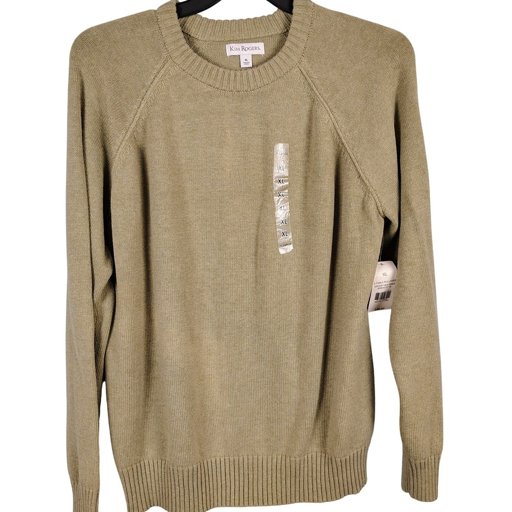 NWT Kim Rogers Womens XL S Table Pullover Green Heather Cotton Gorpcore Preppy